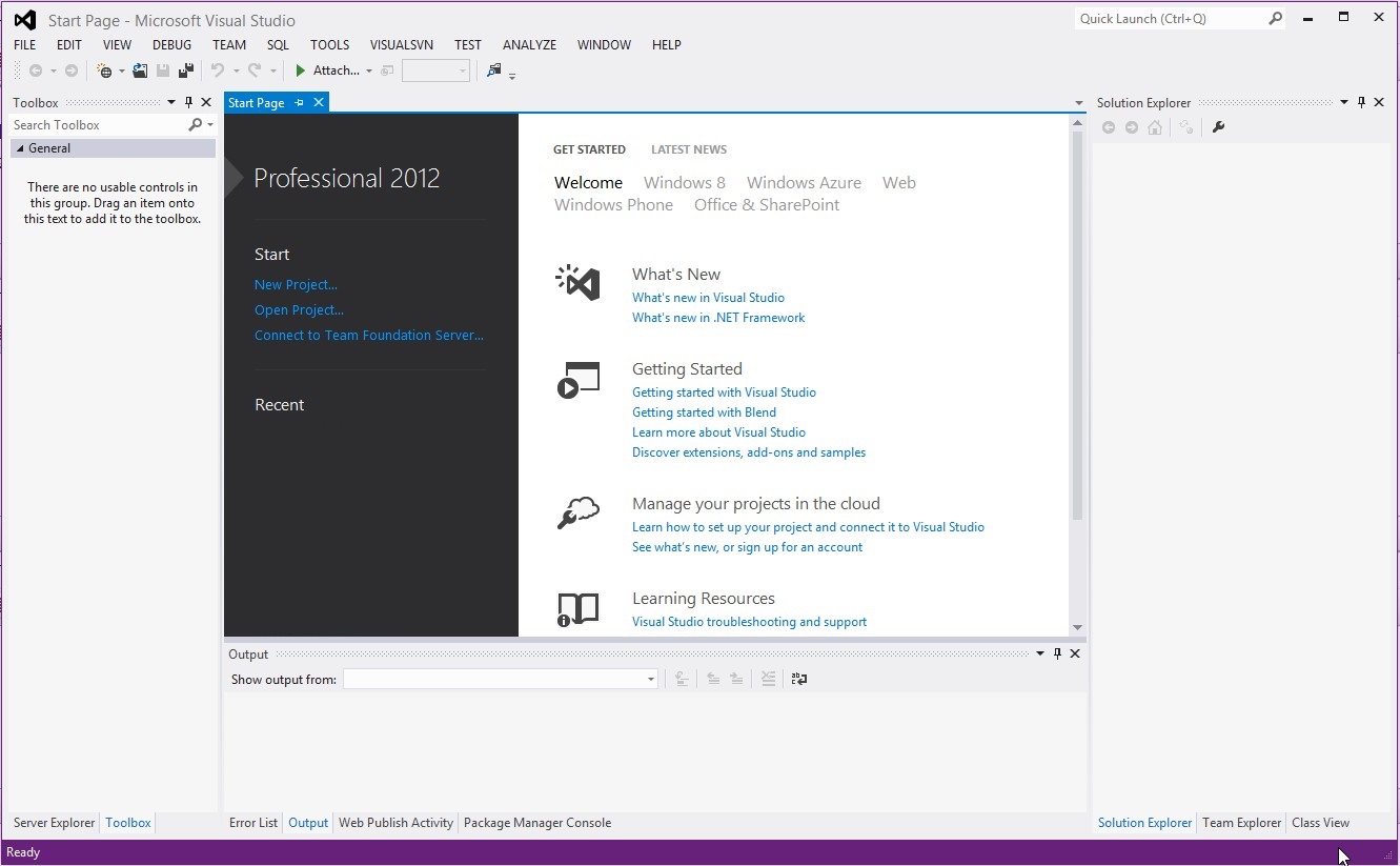 Start billedet i Visual Studio 2012